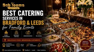 Luxury Middle Eastern catering setup for family events in Bradford and Leeds with halal buffet dishes by Bab Tooma Catering