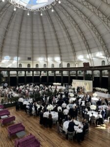 Luxury wedding venue with elegant dining and catering setup for a large wedding in Leeds